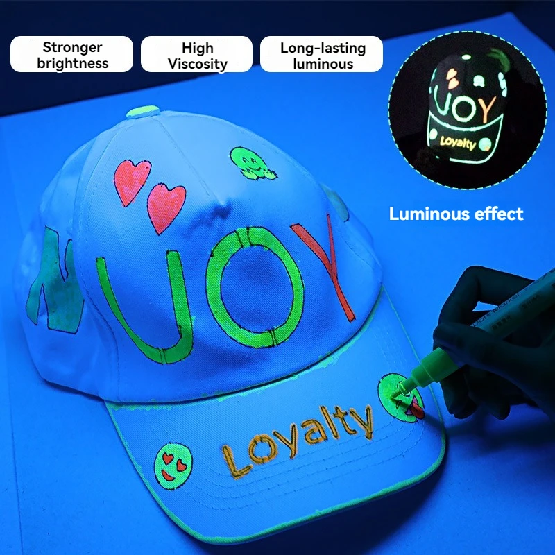 8 Colors Glow in The Dark Fabric Paints Acrylic Textile Paint Markers Glow in Dark Paint Pen DIY Graffiti Neon Art Supplies Mark