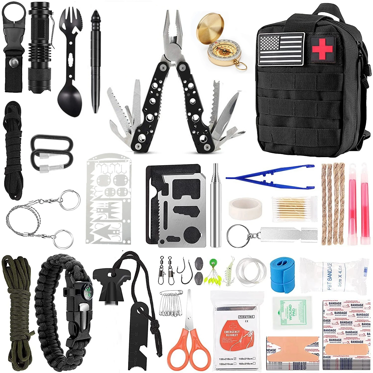 

Survival First Aid Kit Outdoor Survival Gear Emergency Kits Trauma Bag SOS Utility Multi-tool Kit EDC Bag for Camping Hunting