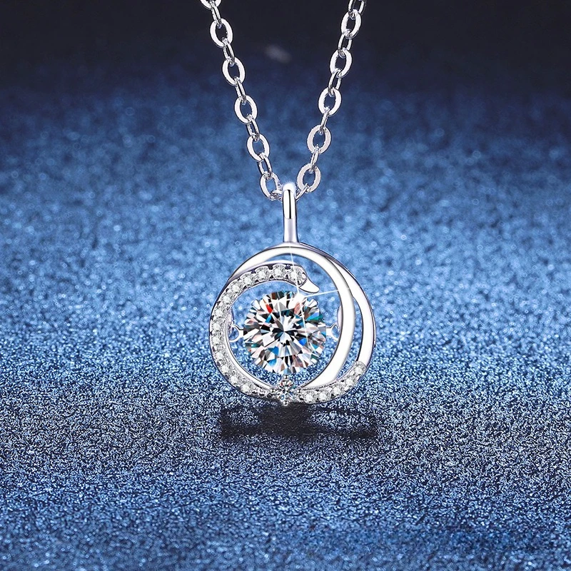 Mozambique Stone Necklace Platinum PT950 Beating Heart Swan Love Light Luxury Niche Light Luxury 1 Carat Mozambique Stone