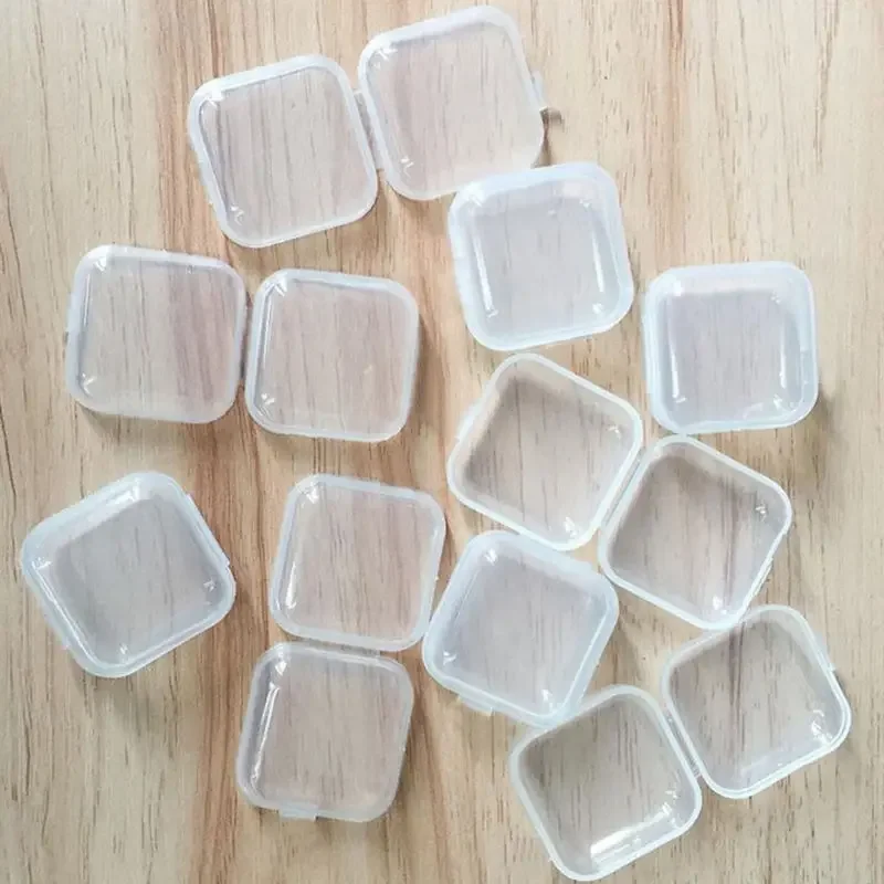 100PCS Empty Plastic Clear Mini Empty Square Small Box Jewelry Ear Plugs Container Nail Art Colorful Decor Diamond Storage Case