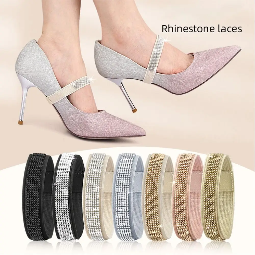 

1Pair Anti-skid Rhinestone High Heels Shoes Band Shoe Decoration Adjustable Women Shoelaces Anti-loose Elastic Fixing Belts
