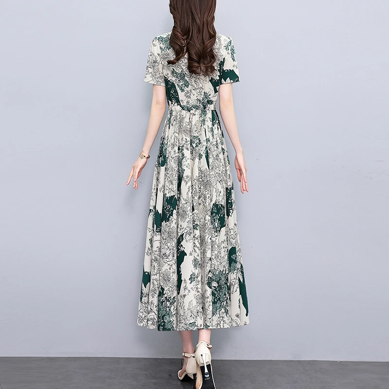 خمر Bodycon الشيفون الأزهار بوهو شاطئ فستان الشمس 2025 عادية الأخضر ليلة ميدي فستان المرأة أنيقة حفلة فاخرة حفلة موسيقية فستان طويل