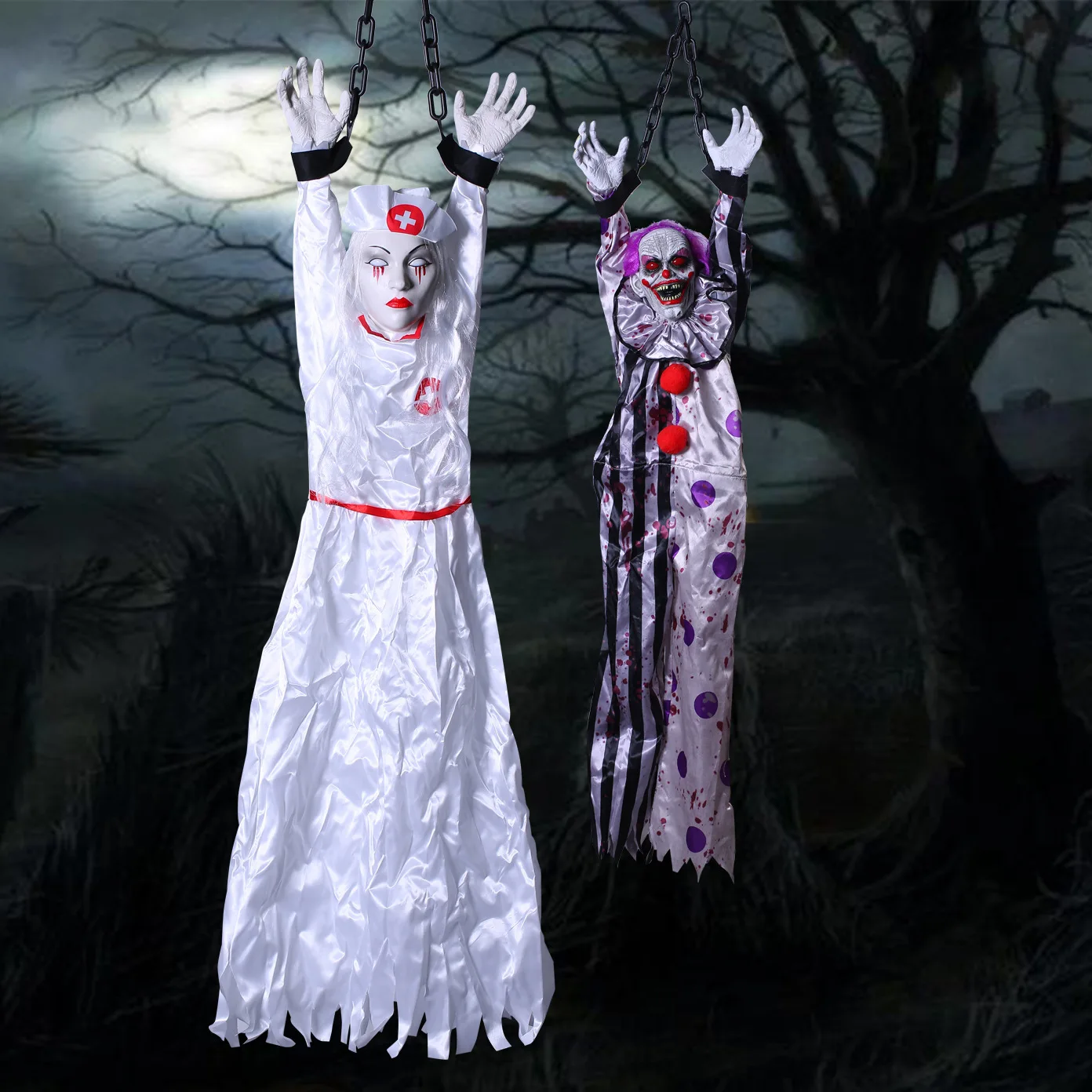 Animated Hanging Halloween Clown with Chain and Glowing Eyes description 7