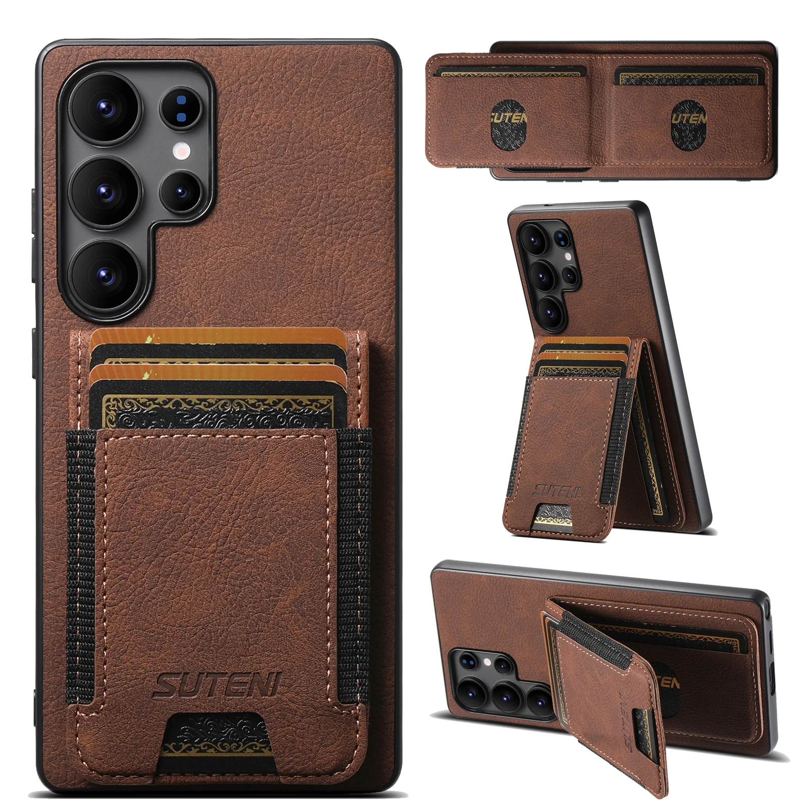 SUTENI Luxus Kunstleder Kartenhalter Ständer Handyhülle Frosted Feel für Samsung Galaxy S26 Ultra S25 Plus S24 S23 S22 Note20
