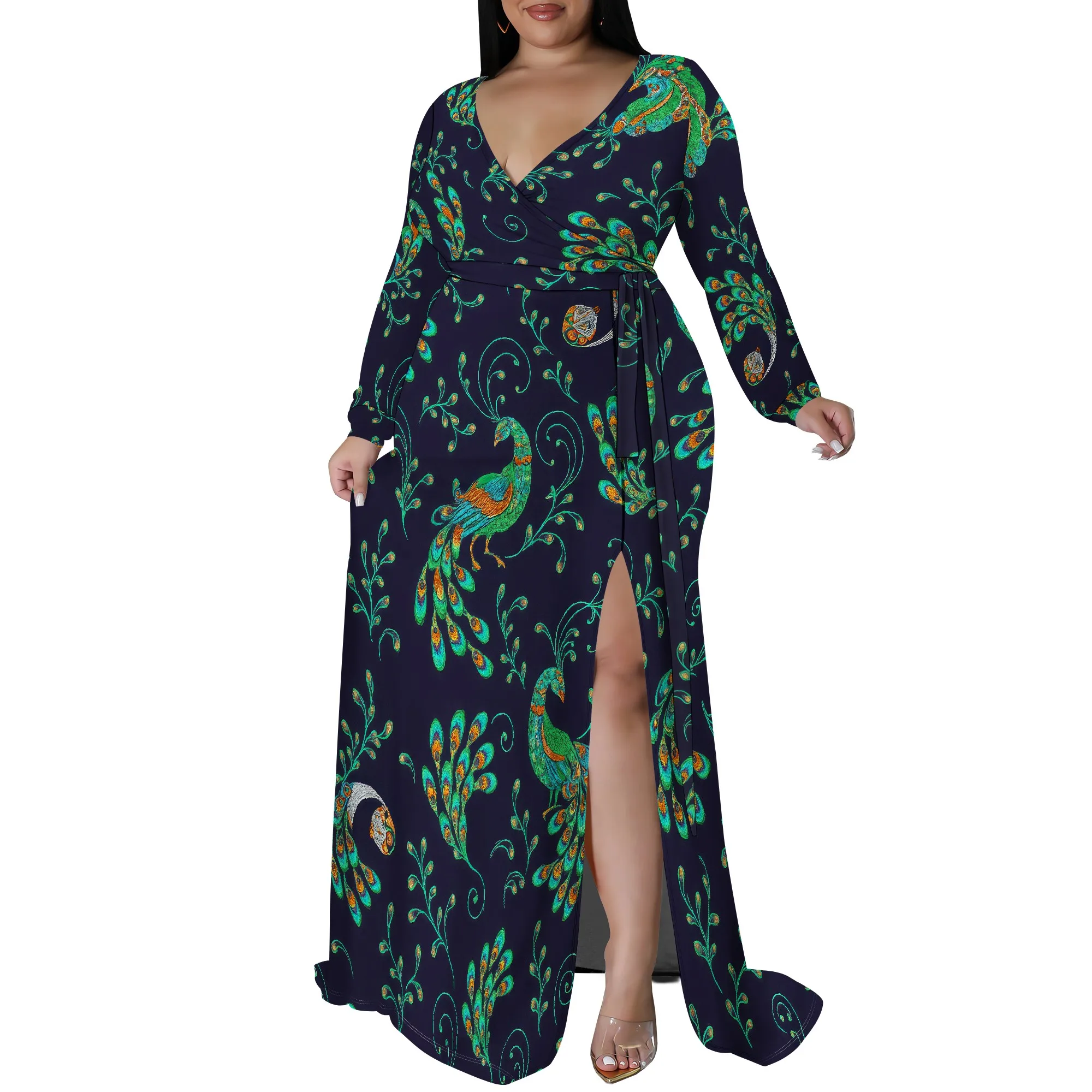 

Women's Casual Floral Print Maxi Dress Sexy Slit Deep V Neck Plus Size Sundress Club Party Dress Dance Maxi Dress
