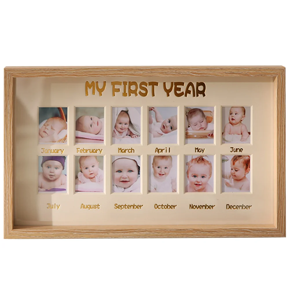 

12 Month Growth Photo Frame for Baby First Year Keepsakes Desktop Adornment Newborn Picture Frame 12 Slots