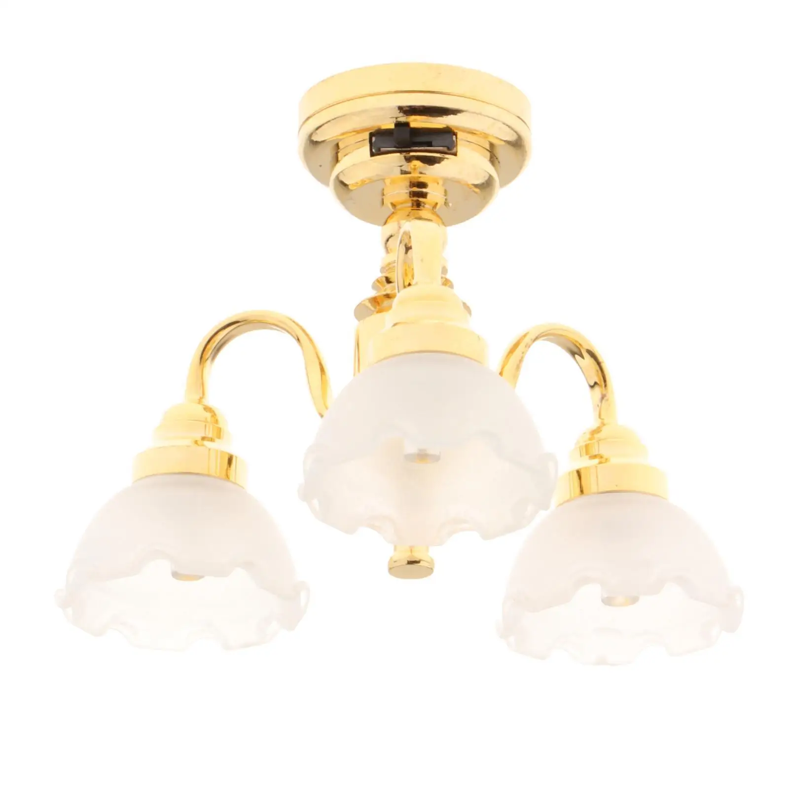 Metal Ceiling Lamp Miniature Dollhouse Furniture Model Gold Color for 1 12 Scale Doll House Bedroom Scene Decoration