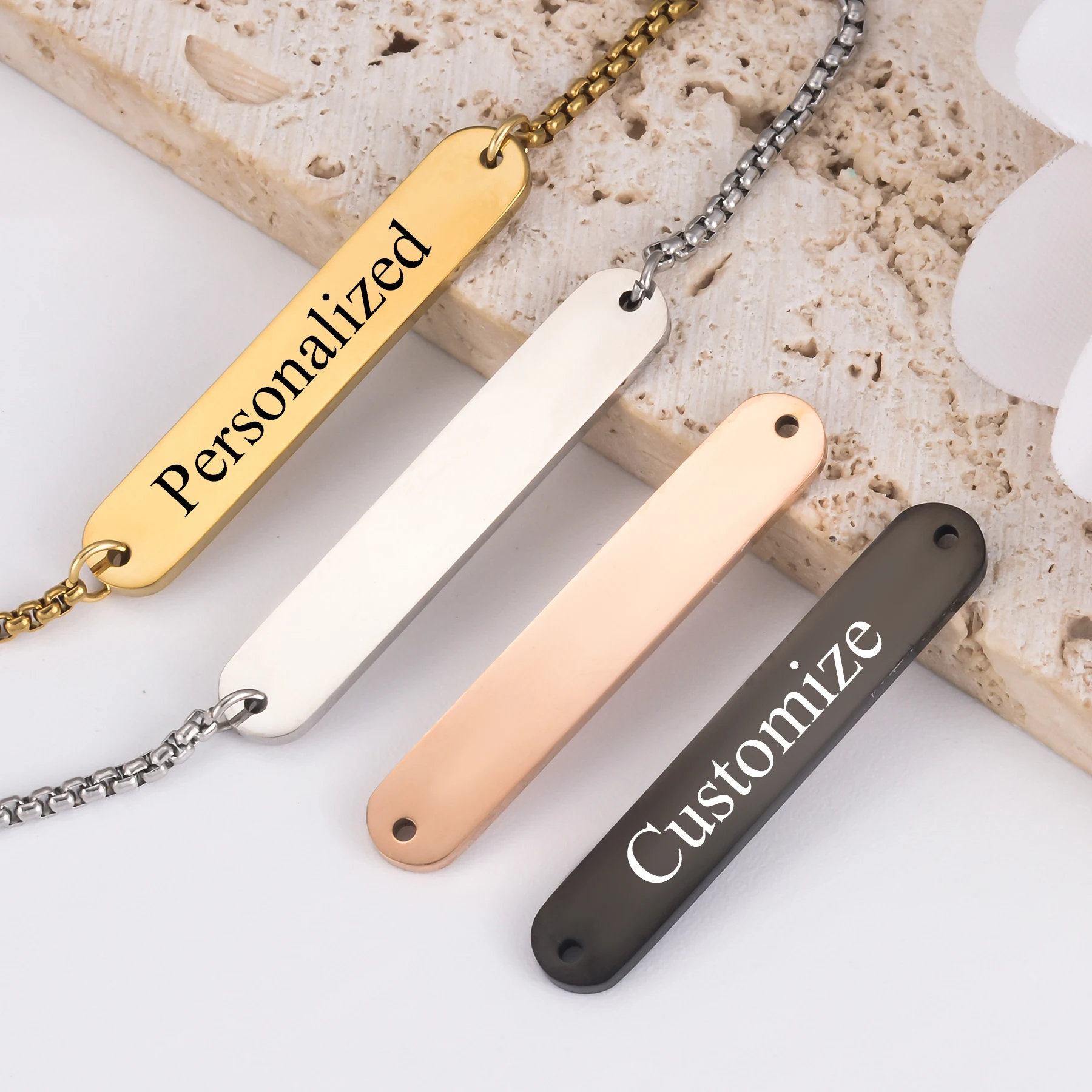 3Pcs Stainless Steel Mirror Polished Rectangle Connector Custom Name Logo Text Pendant for Making Necklace Bracelet Accessories
