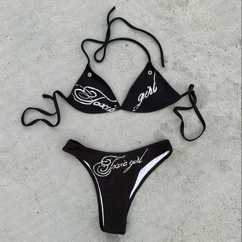 2025 summer women new letter printed sexy bikini set women's swimsuit swimsuit hot pants set summer casual fashion Y2k style