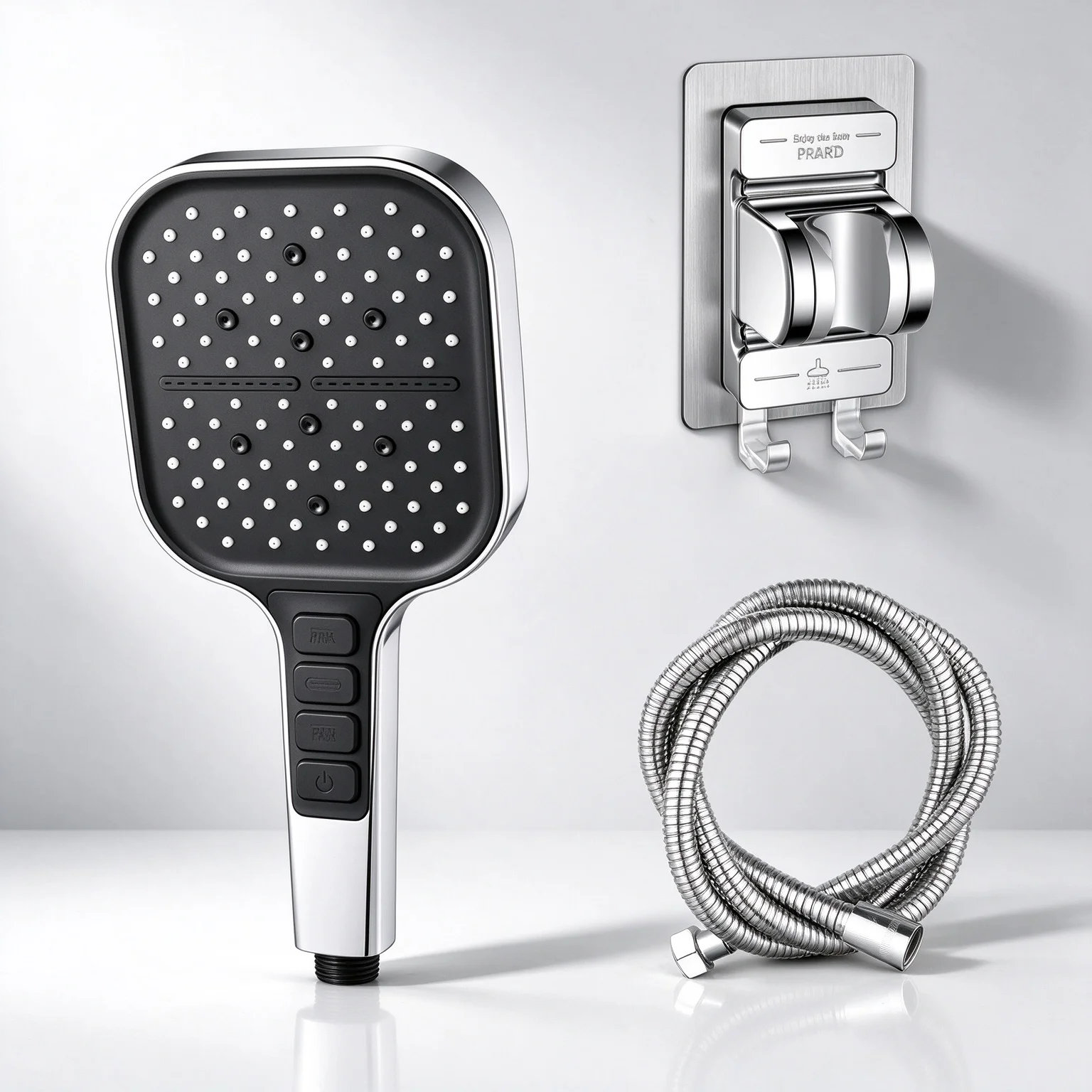 Large Panel Shower Head 7 Adjustable Modes High Pressure Boost One Click Shut Off with 1.5M Hose and Wall Bracket Set