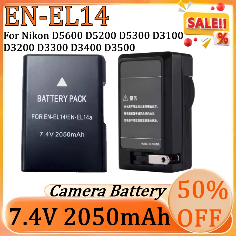 New EN-EL14 7.4V 2050mAh High Quality Battery for Nikon D5600 D5200 D5300 D3100 D3200 D3300 D3400 D3500 Camera Batteries