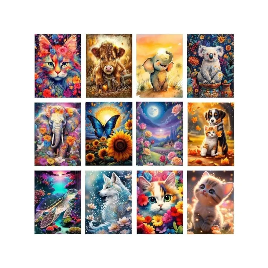 

Mystara 12 Pack Diamond Painting Kits For Adults Animal Cat Diamond Painting Set For Gift Home Wall Decor - 5D DIY Craft Kit Wi