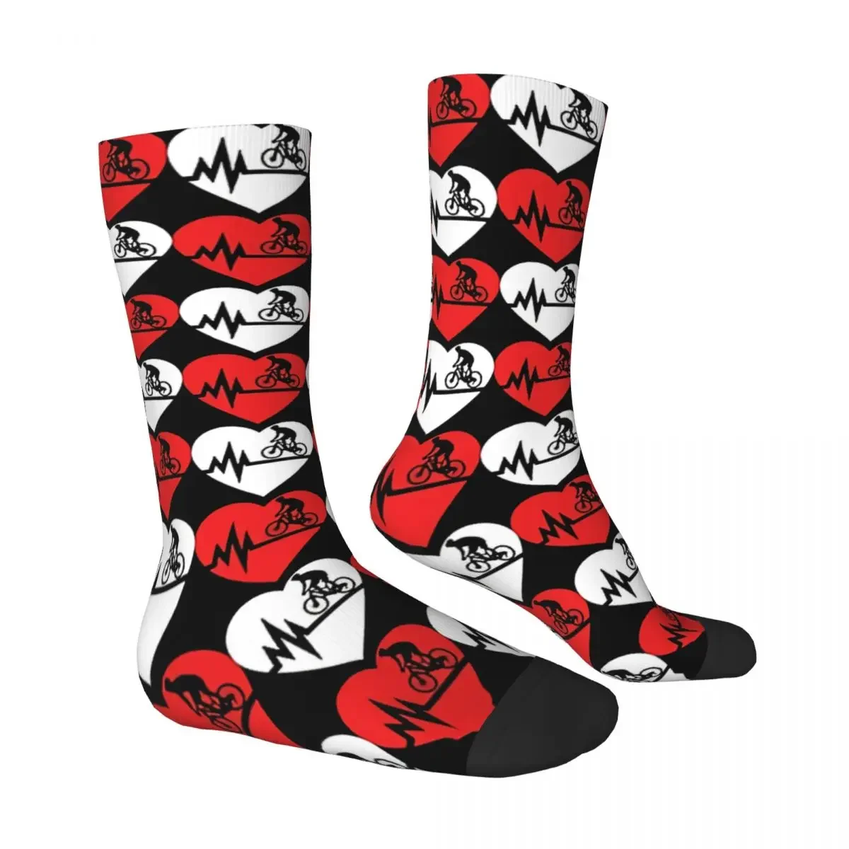 Hip Hop Retro Riding In A Heartbeat Crazy Men's Socks Bicycle Bike Unisex Harajuku Pattern Printed Happy Crew Sock Boys Gift