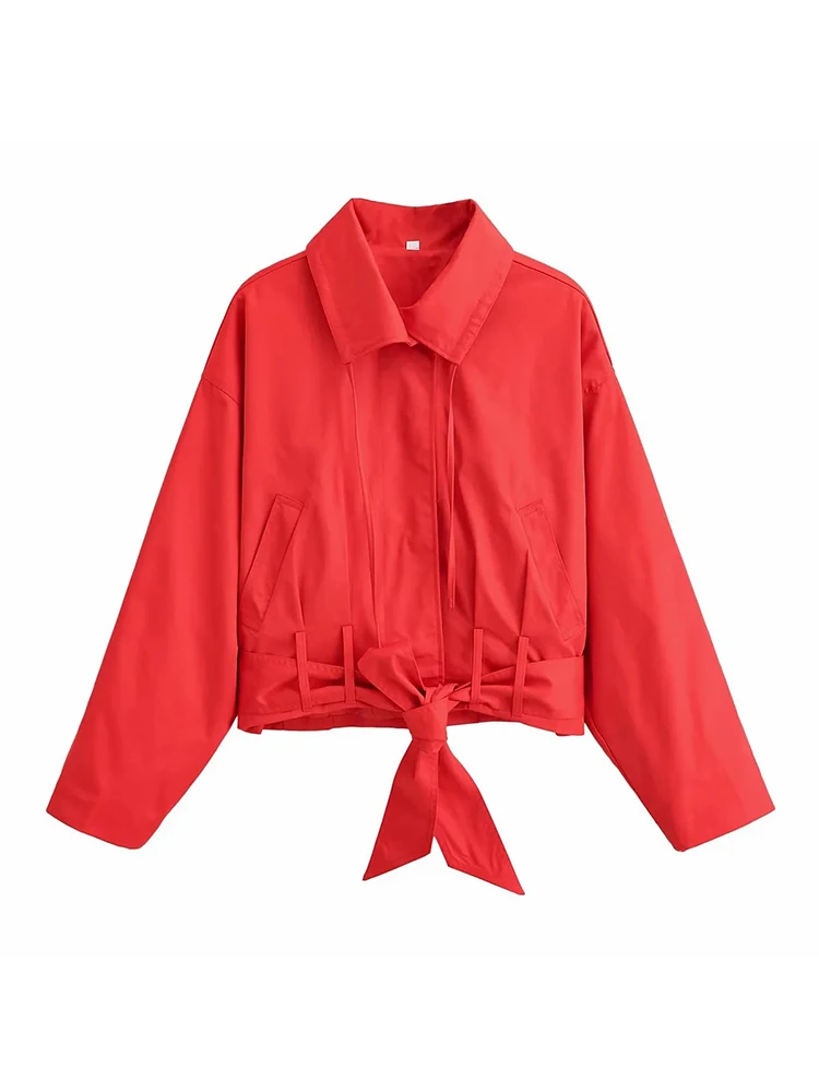 Women Belt Red Jacket Coat Fashion Women High Street Casual Jacket Autumn Outfit For Women Elegant Turtleneck Jacket