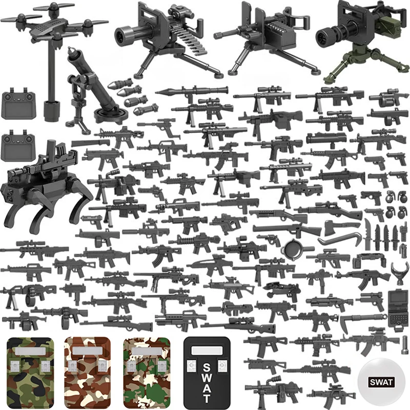 Jouet de construction militaire, blocs de construction de l'armée, forces spéciales, SWAT, gangsters, jeeps, véhicules tout-terrain, modèle de soldat, armes, figurines à assembler, jouets