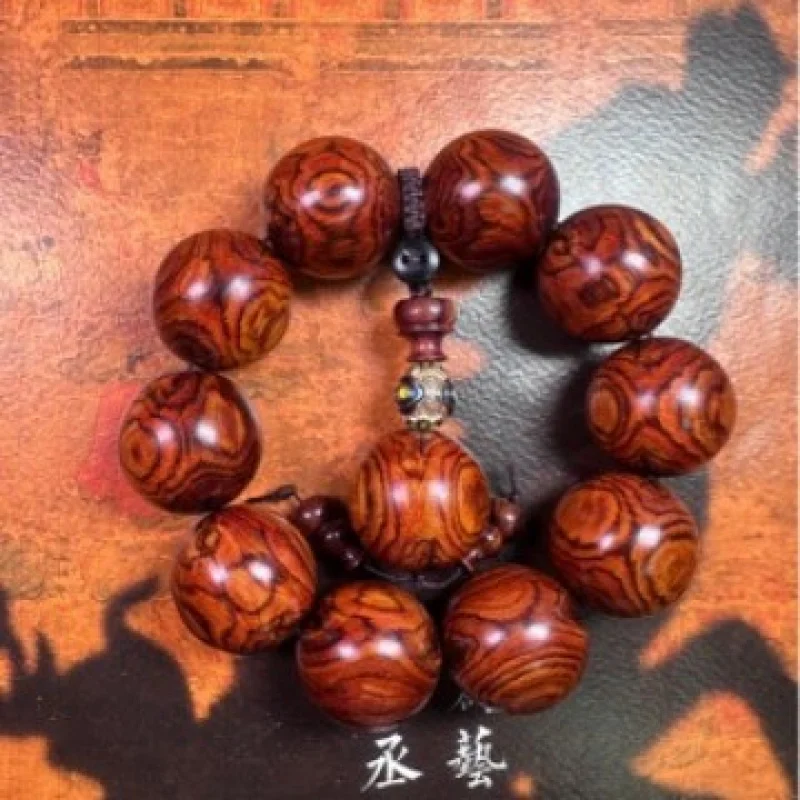 Authentic Hainan Huanghuali 2.5cm Old Wood Buddha Beads Purple Oil Pear Double-Eyed Ghost Face Bracelet