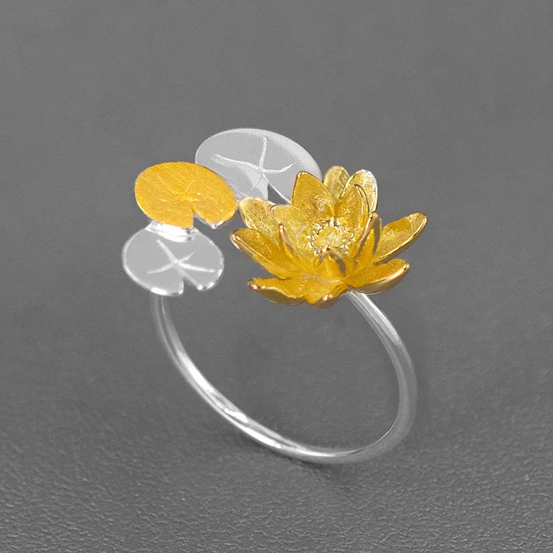 Miracle Sterling Silver 925 Original Design Poetry Aesthetic Light Luxury Monet Pond Water Lilies Artistic Open Ring