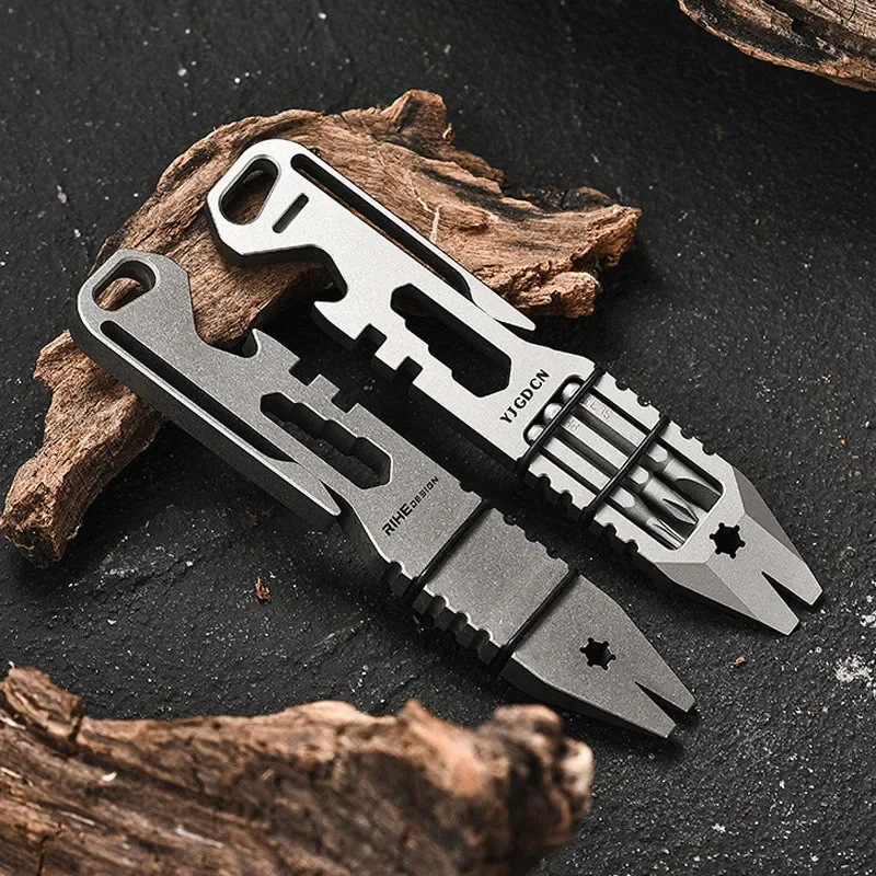 FEGVE TC4 Titanium Crowbar Pry Bar Wrench Spanner Bottle Opener Clip EDC Multi-Tools