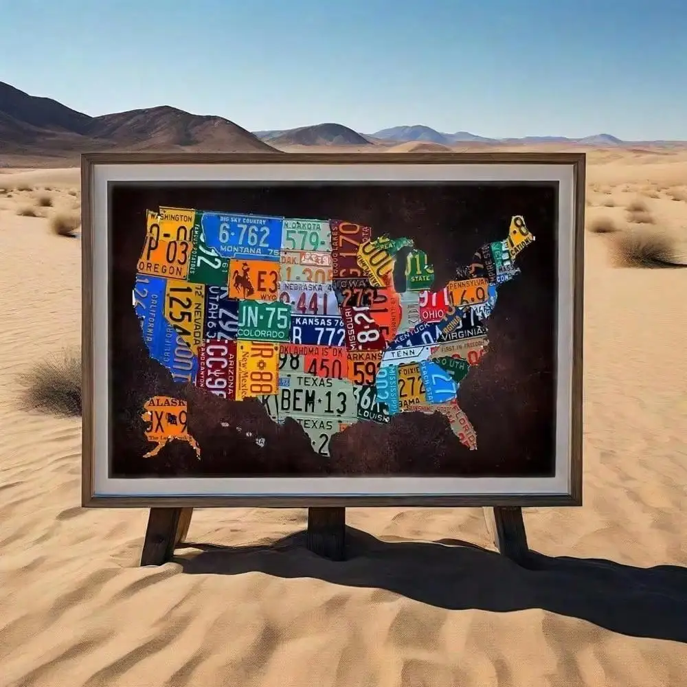 Arte de pared retro de la Ruta 66 vintage | Mapa Americana de 8x12 pulgadas para decoración del hogar, bar de garaje