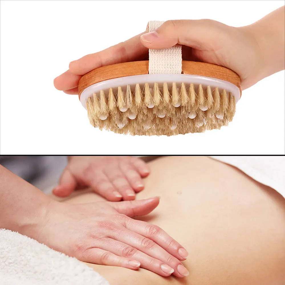 2 In 1 Dry Skin Body Brush Natural Bristle Dead Skin Remover Anti Cellulite Exfoliates Blood Circulation Health Massage Tools