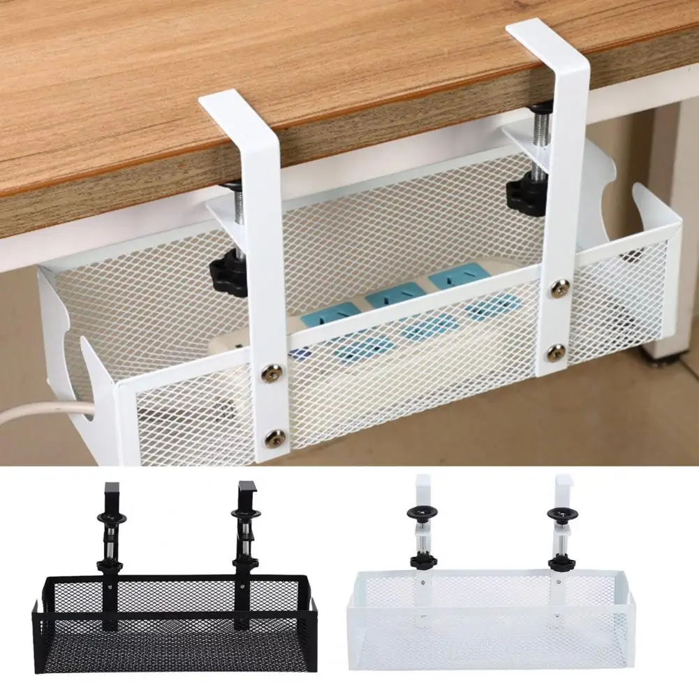 Office Under Desk Storage Rack Large Side Opening No Drill Hollow Cable Management Tray Cable Organizer PC Cord Sundries Holder