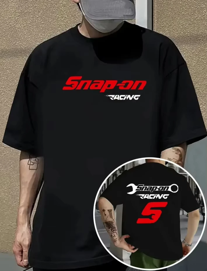Snap on T-shirt with Engine Parts Pattern Technician T-shirt Suitable for Daily Wear Men's Clothes Women's Short Sleeved T Shirt