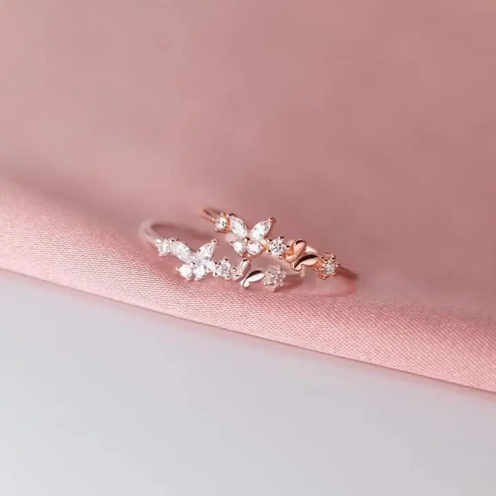 Real Money 925 Sterling Silver Zircon Crystal Butterfly Finger Rings For Women Girls Money 925 Wedding Party Jewelry Gift