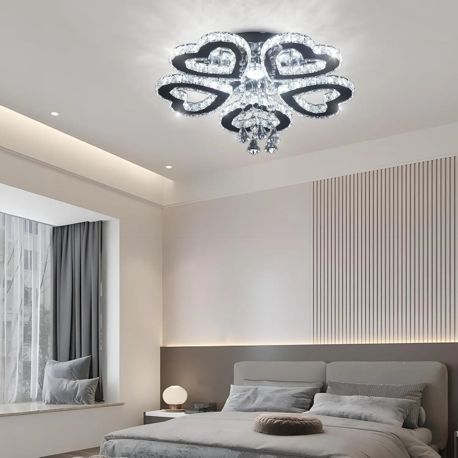 

Modern Chandelier 5 Heart Ring Crystal Chandelier Crystal Ceiling Light Stainless Steel Pendant Light Chandeliers for Bedroom Li