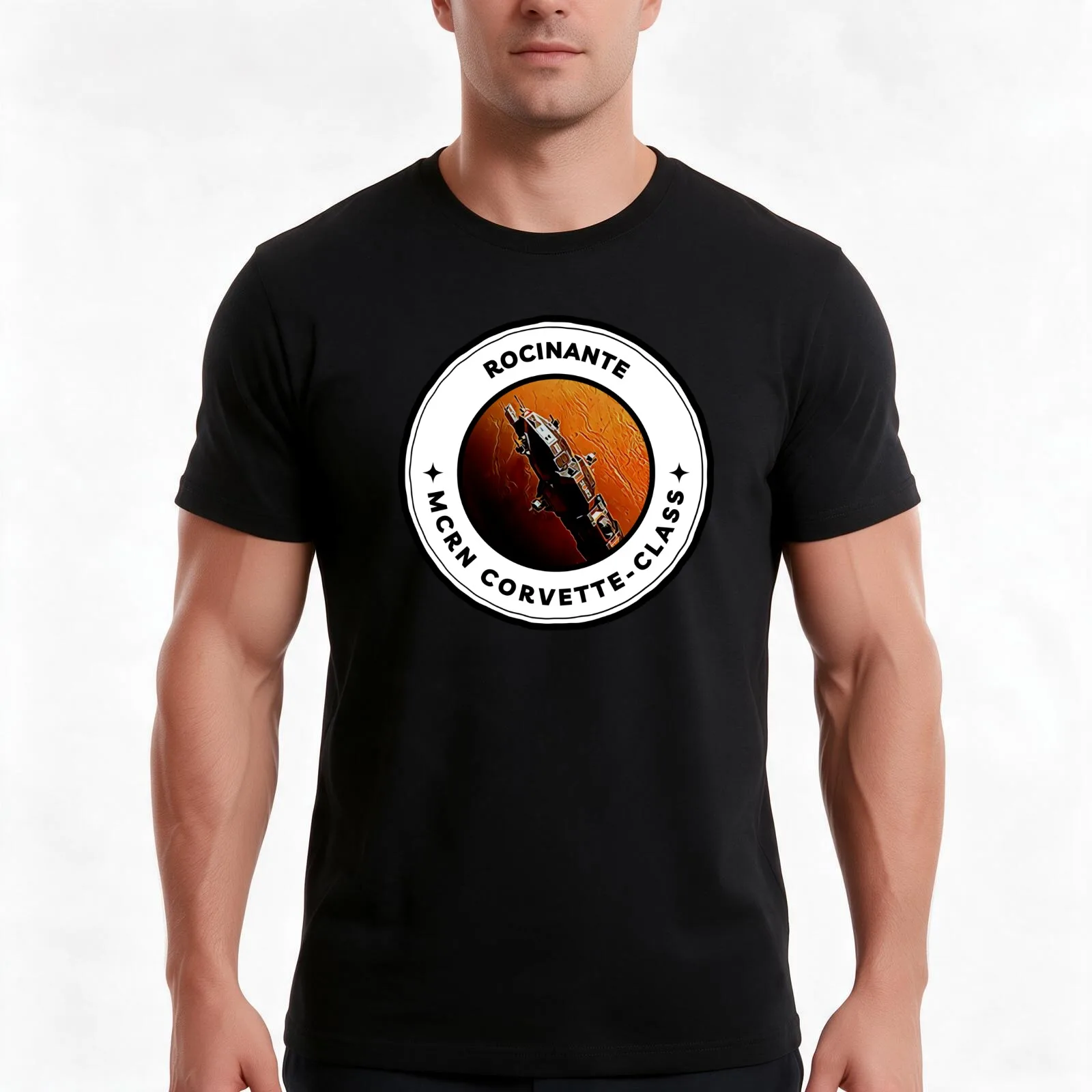 Rocinante - MCRN Corvette-Class - White - Sci-Fi T-Shirt, Summer Casual Cotton Tee, Oversized Streetwear Tops, Unisex Men Women