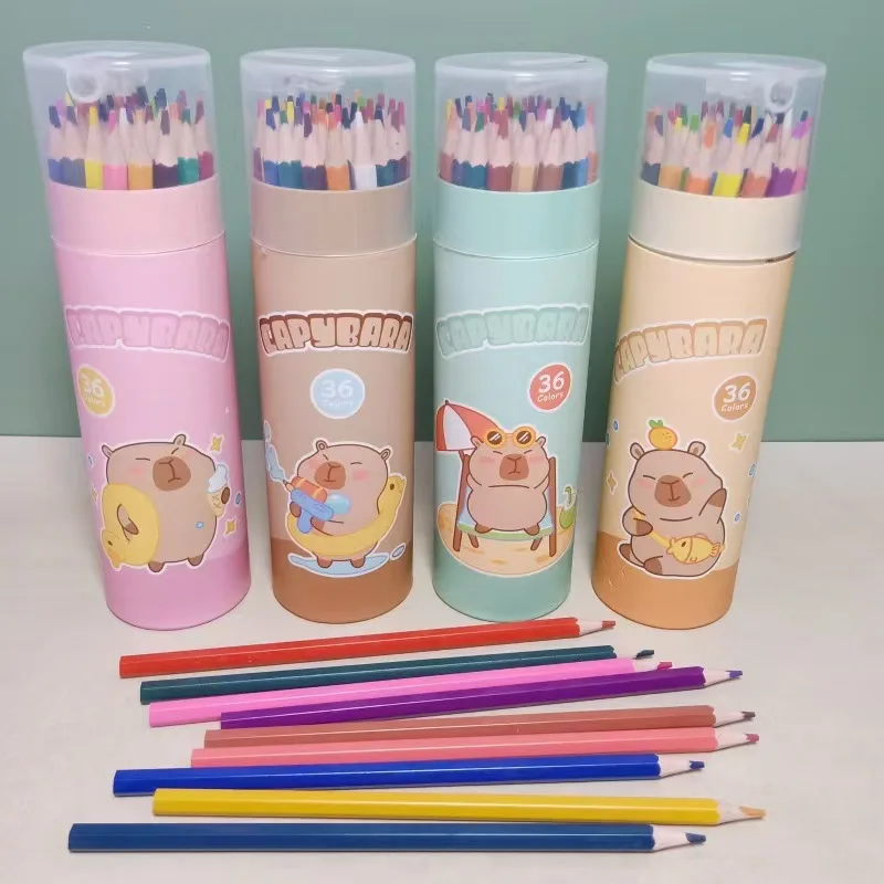 Random 1 Box Capybara Cartoon Wooden Pencils Non Toxic HB Colorful Lead Standard Painting Pen Students Drawing Sketching Pen