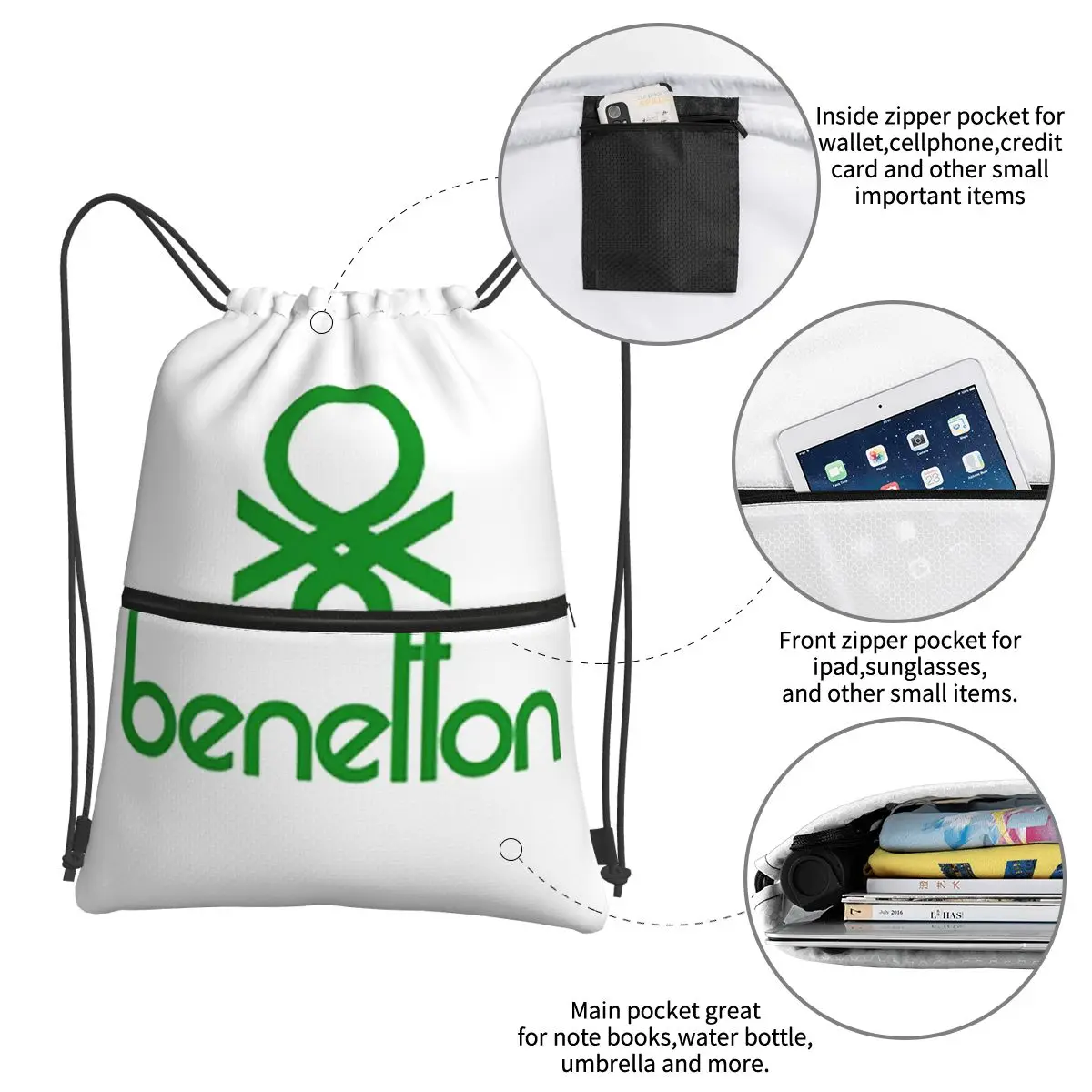 United Colors Of Benetton Backpacks Portable Drawstring Bundle Pocket Sports Bag Book Bags for Man Woman School view 4