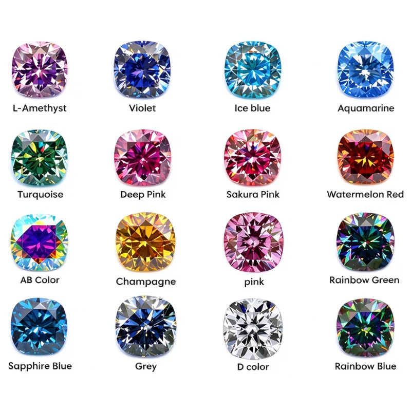 Cushion Cut Moissanite Orange/Watermelon Red/Lemon Yellow/Rainbow Green 0.5-5.0CT Certified With Laser-Engraved Serial Number