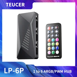 TEUCER LP-6P ARGB PWM HUB 3 IN 1 Controller 6 Way Splitter 4Pin PWM PC Case Cooling Fan HUB Light Controller/HUB