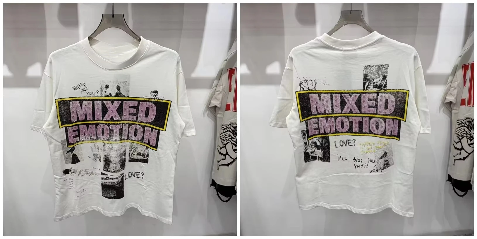 New MIXED-EMOTION Rhinestone Cartoon Printed Pattern Cotton Men Women T-shirt Loose Casual Shinning Diamond Tees Oversized Top