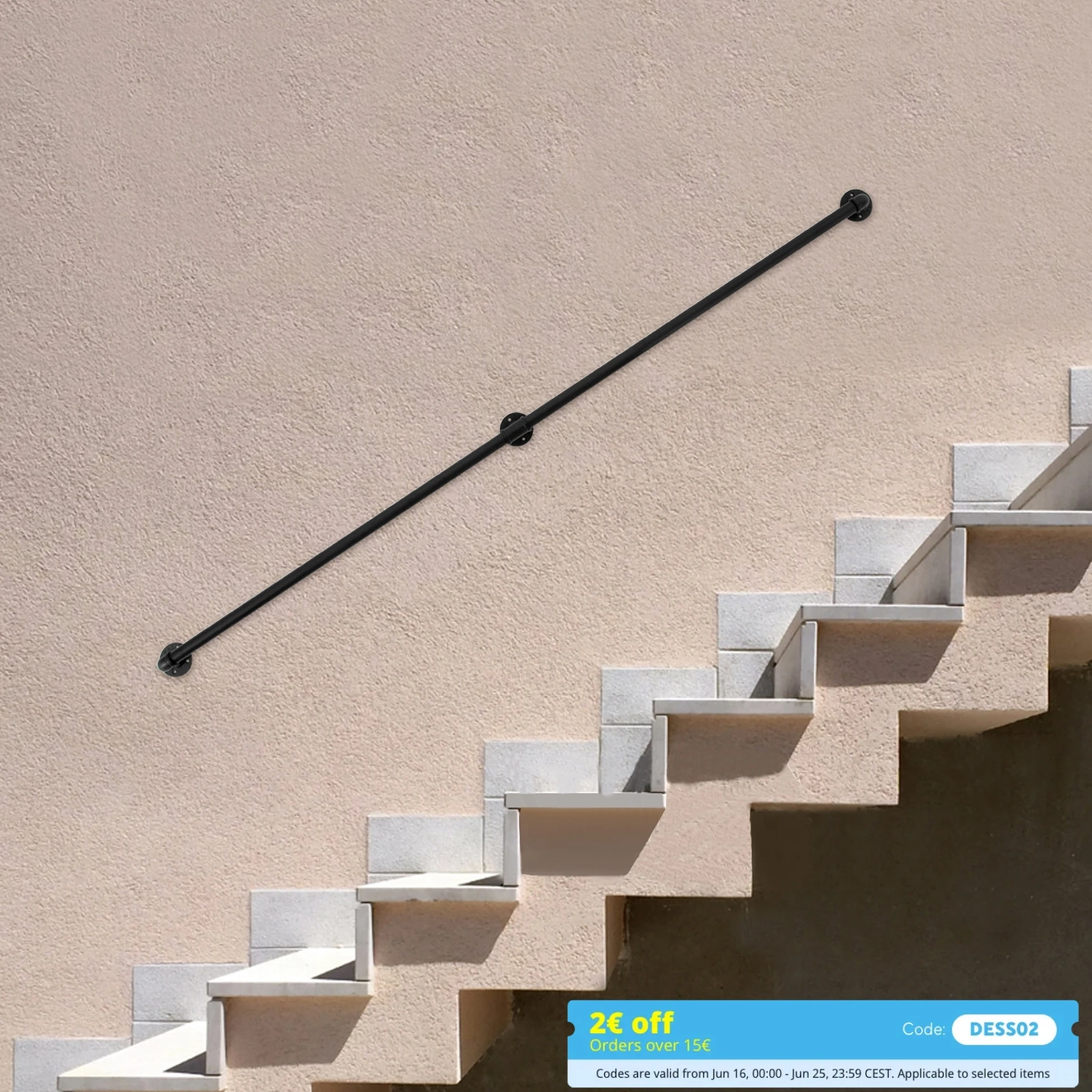 亜鉛メッキ鋼管、鋳鉄ベース、U字型デザインの丈夫な7フィートの金属製階段手すり、屋内および屋外に最適