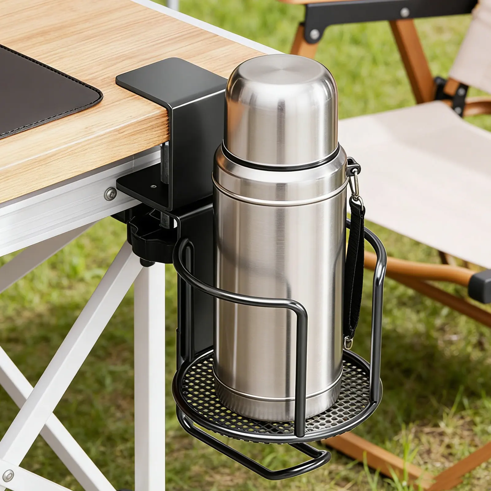 Desk Cup Holder Headphone Hanger 2 in 1 Anti-Spill Clip-on Rotatable Desktop Organizer for Office Home Gaming 360 Degree