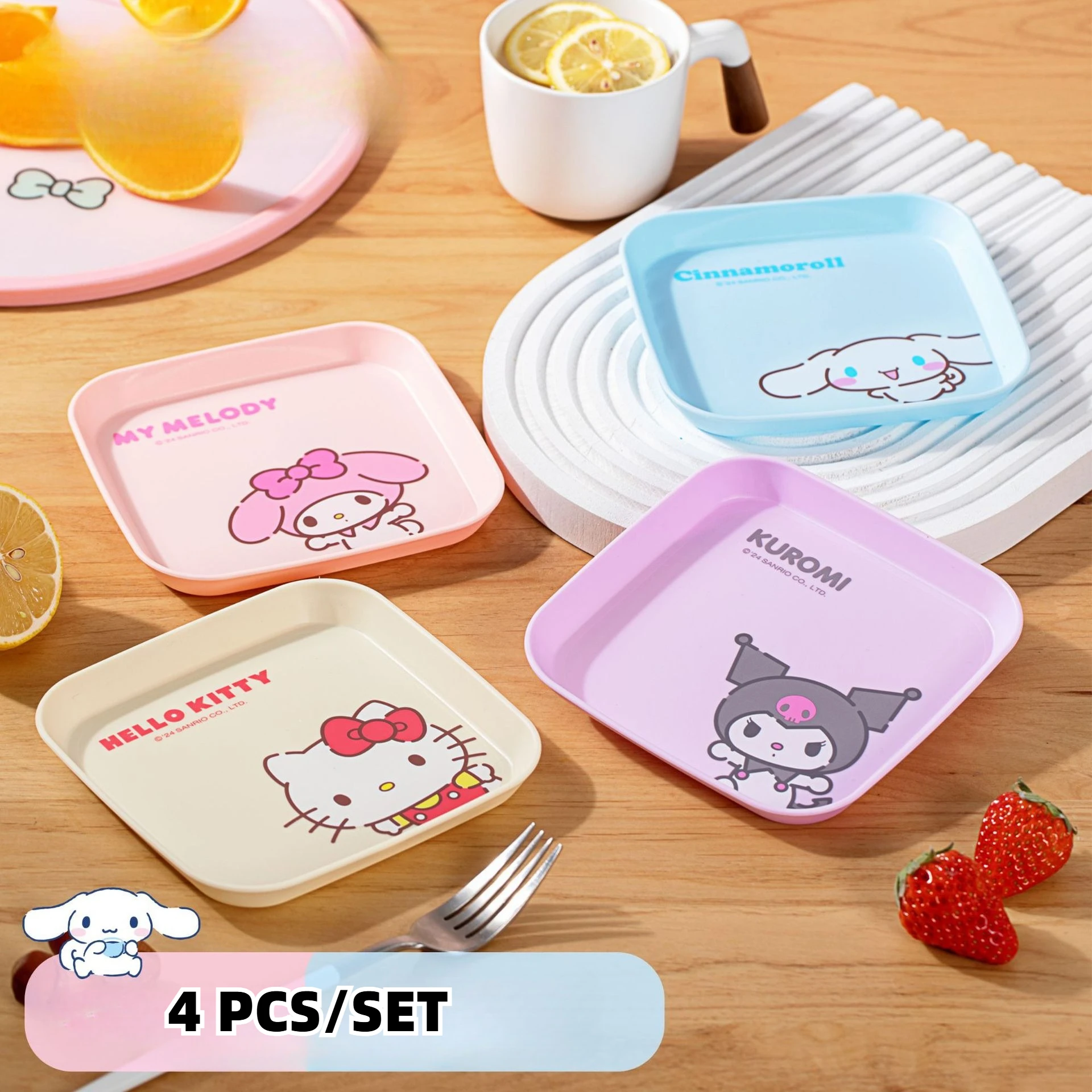 Plato de aperitivos Sanrio Kawaii, plato de fruta de plástico KT de dibujos animados, My Melody Kuromi, mesa de comedor creativa, platos de basura, regalos, 4 Uds.