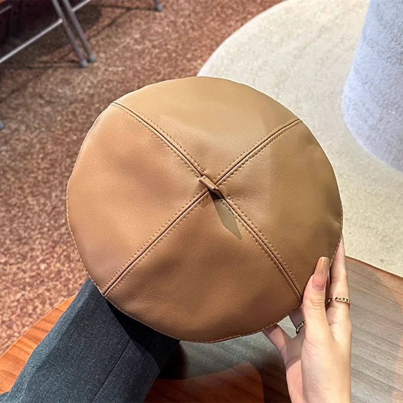 

Новинка 2025 года, 100% высококачественная кепка газетчика из натуральной кожи для женщин, берет во французском стиле, шапки художника, винтажные шапки с утконосом