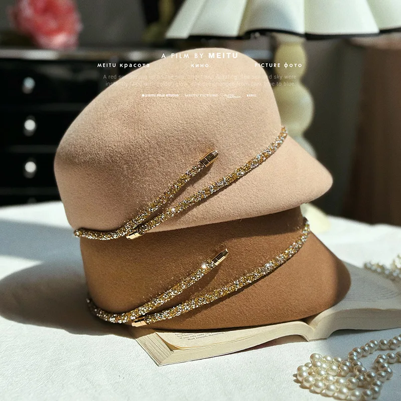 Australian Wool Felt Equestrian Hat Diamond Strip Vintage Elegant Autumn Winter Riding Daily Fashion Adjustable Size for Women
