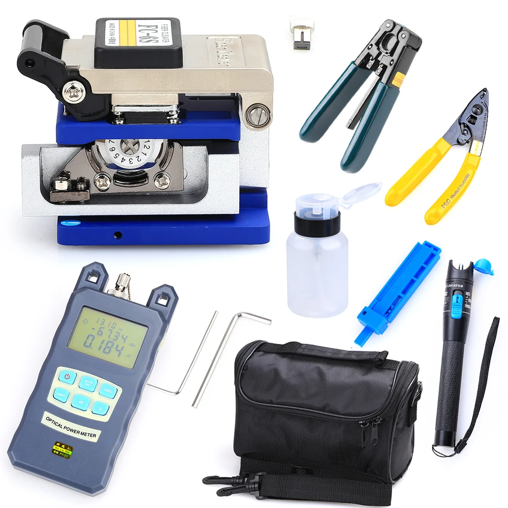 10 In 1 Glasvezel Tool Kit Ftth Tool Kit Met FC-6S Fiber Cleaver & Optische Power Zichtbaar Meter