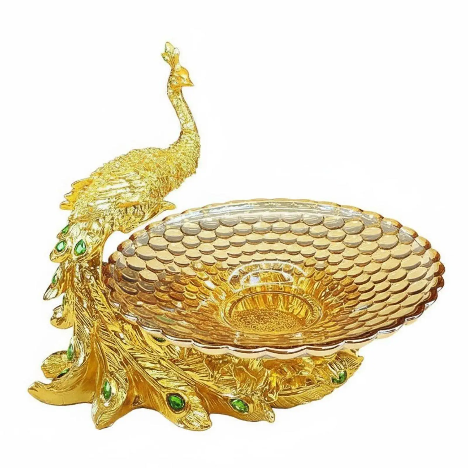 Gold Peacock Bowl Decorative Serving Tray with Rhinestone Accents Versatile Candy Nut Dish for Coffee Table Living Room
