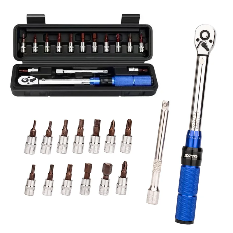 

15-Piece Bicycle Torque Wrench Set 1/4' 2-24Nm Two-Way Hex Wrench Tool Socket Preset Repair Kit for Bike Maintenance