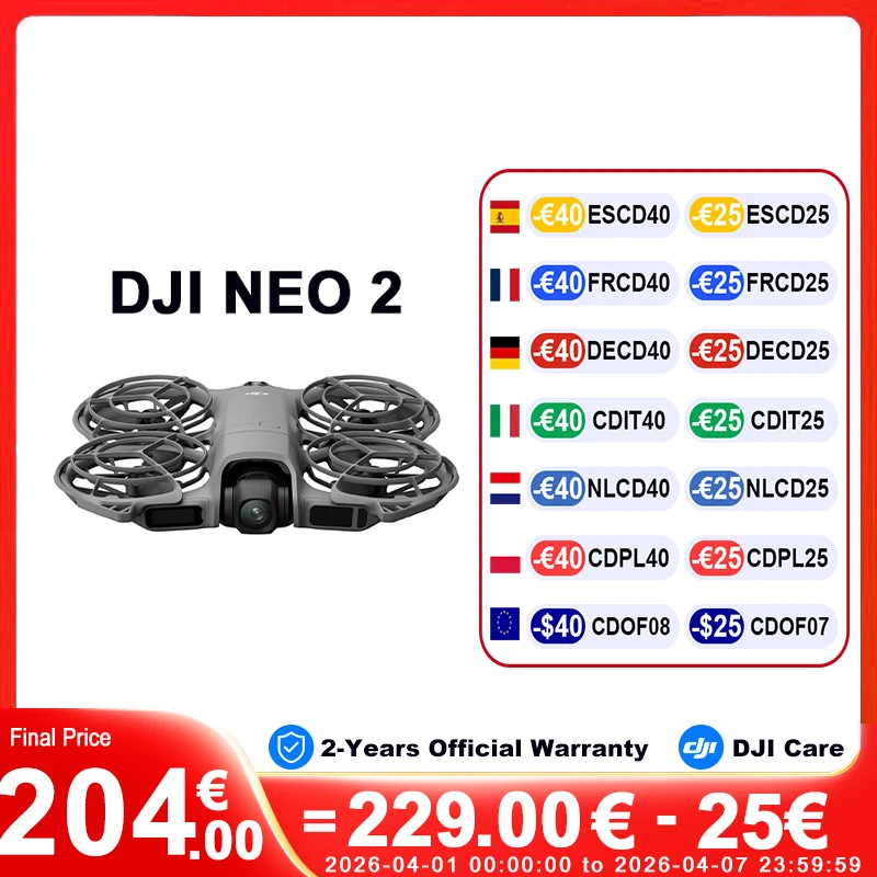 (Boîte ouverte, 99,99 % neuf) Version globale DJI Neo 2 Drones caméra 4K, imagerie haute qualité, capteur CMOS 1/2 pouce, vidéo 4K/60fps et ralenti 4K/100fps, facile pour les débutants