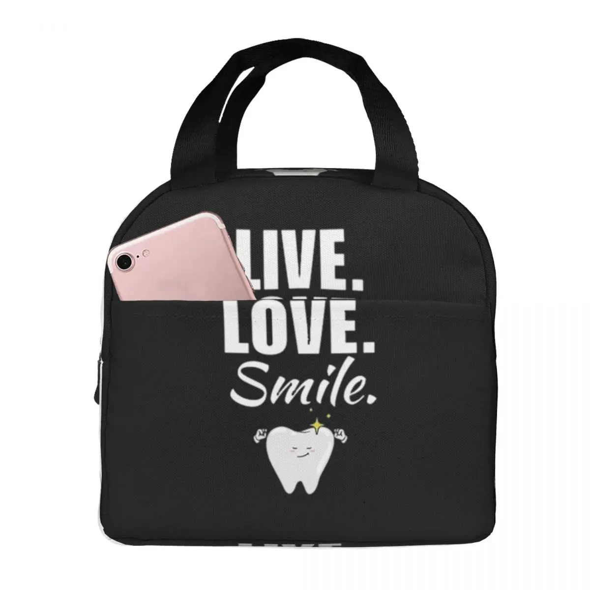 Live, Love, Smile Dentist Dental Teeth Tooth Doctor Lunch Bags Insulated Bento Box Lunch Tote Leakproof Picnic Bags Thermal Bag