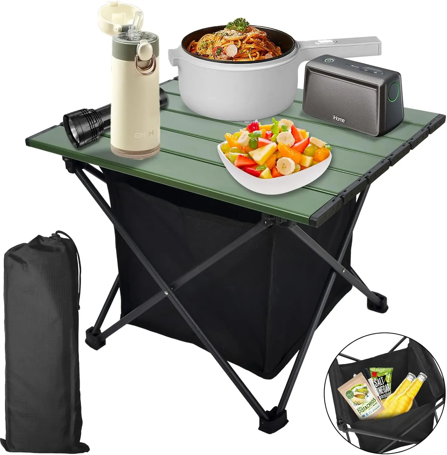 

Foldable Camping Side Table, Ultralight Small Beach Tables Aluminum, Portable Outdoor Table With Carry Bag And Storage For
