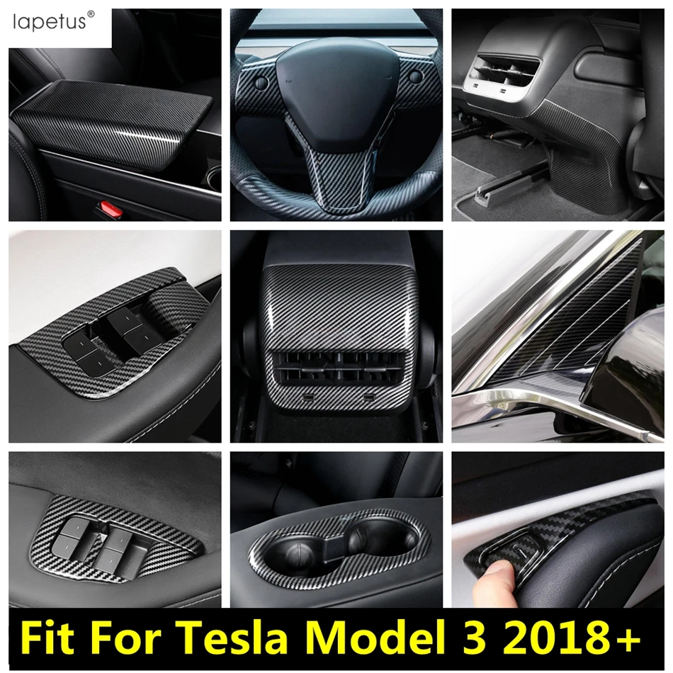 

Window Lift Door Lock Steering Wheel Gear AC Air Panel Cover Trim Carbon Fiber Interior Accessories For Tesla Model 3 2018 -2021