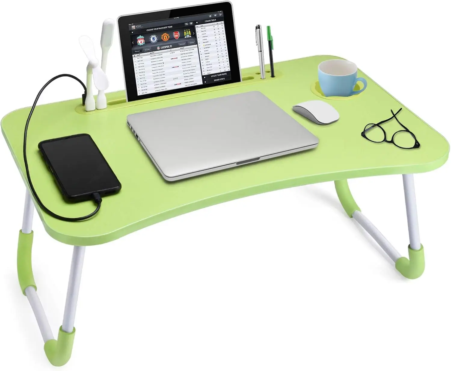 

Foldable Laptop Desk with Cup Holder, Portable Bed Table for Writing and Reading, Green