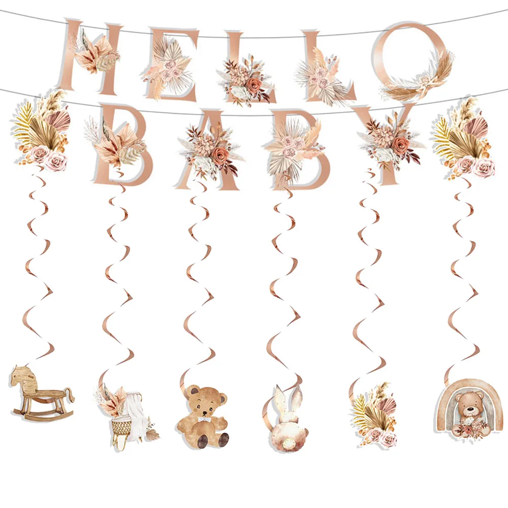 Bienvenue bonjour bébé fille garçon bannière drapeaux guirlande ours en peluche bébé douche sexe anniversaire révéler fête fond décorations