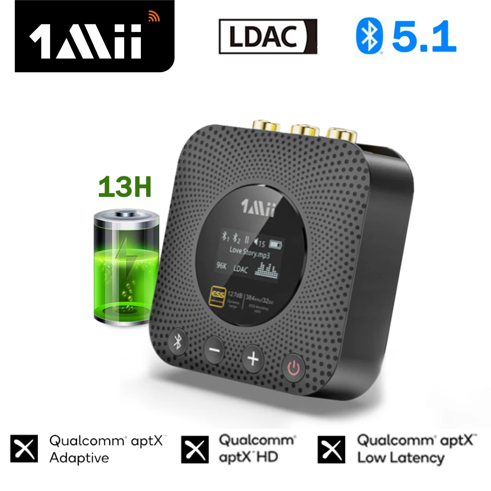 1Mii B06HD+ HiFi Bluetooth 5.1 Receiver Audio LDAC aptX HD LL  Bluetooth Adapter for Car Headphone Home Stereo with OLED Display