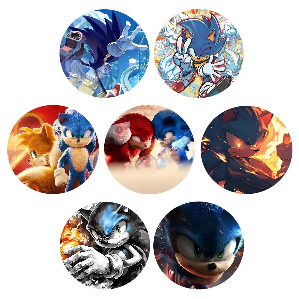 Cartoon Anime Movies Badges Round Laser Badge Sonic The Hedgehog Brooch Clothes Backpack Accessories Lapel